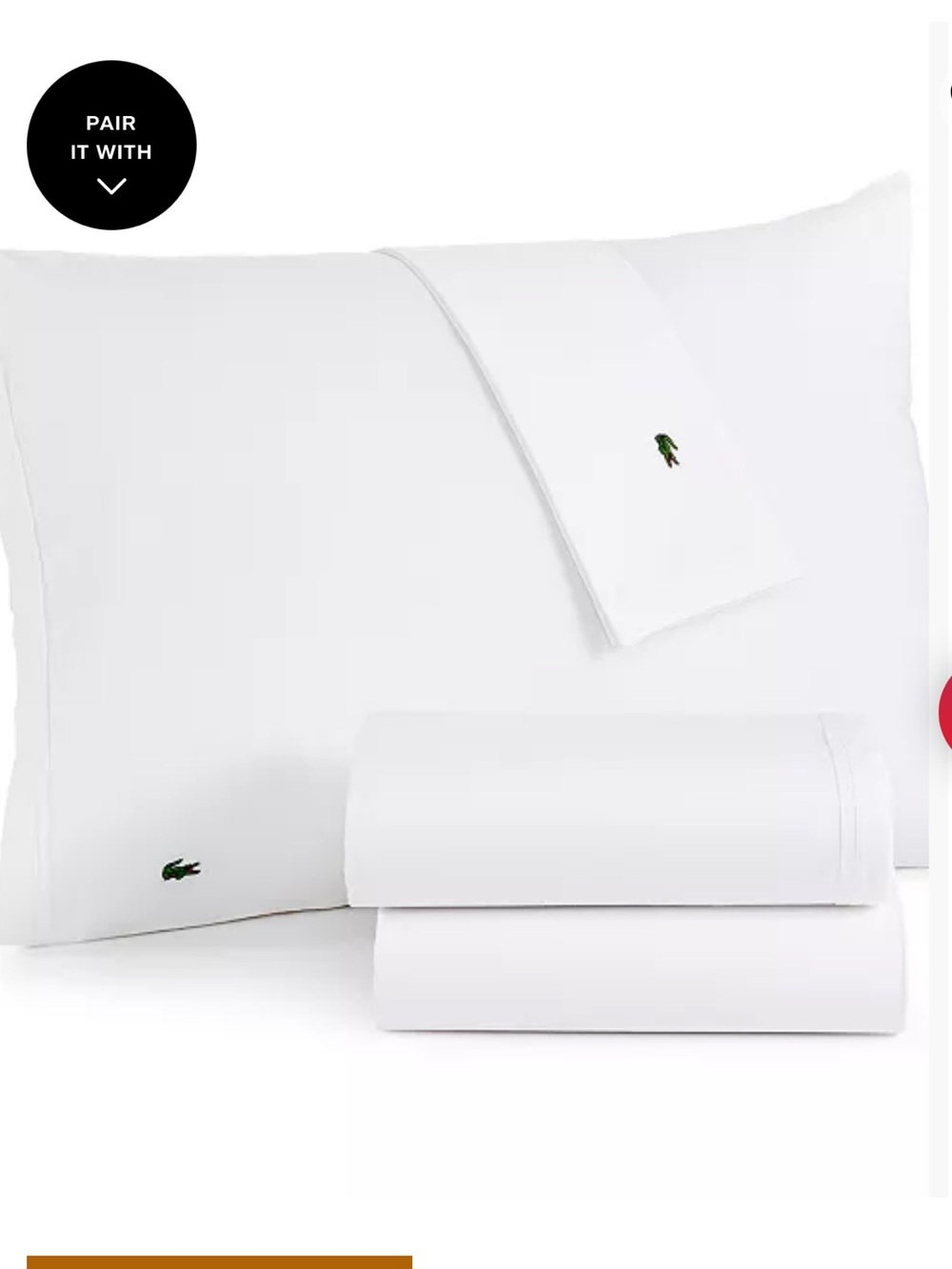 Lacoste White Percale Sheet Set with Subtle Crocodile Logo